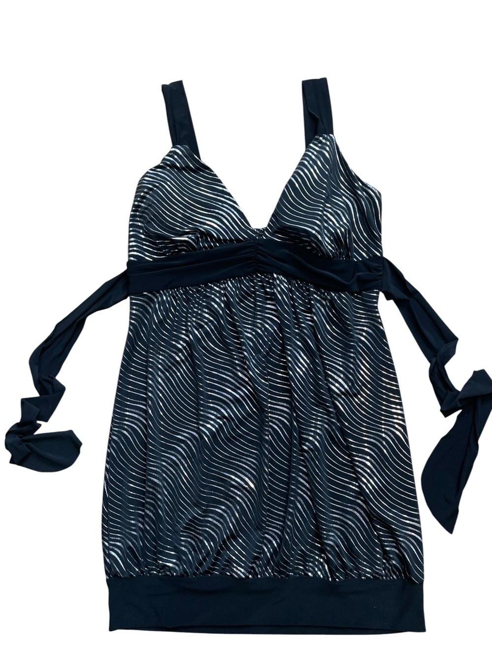 Y2K Deb Black Silver Metallic Wave Bubble Hem Mini Dress Large